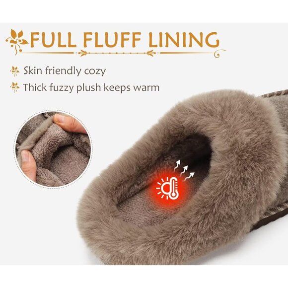 ⚡Womens Light Brown Memory Foam Cozy Fluff Plush Comfy House Winter Slippers - Picture 6 of 7